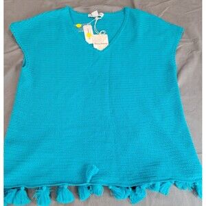 Tommy Bahama Womens M Aqua Linen Cotton Tassel Hem Tunic Swim Cover Up NWT